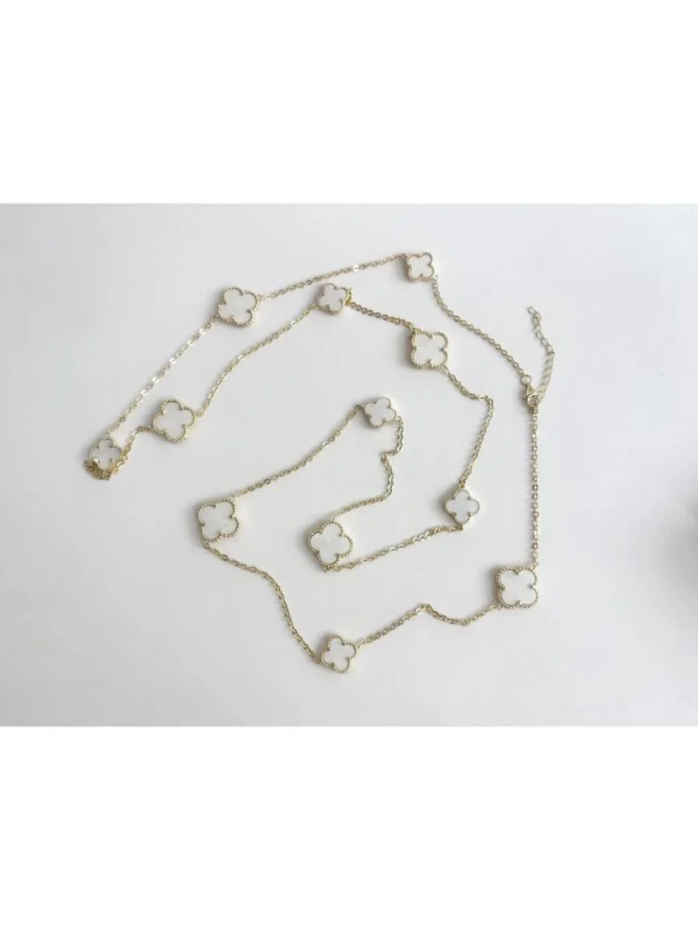 4 Leaf Clover Faux Moonstone Cable Chain Link Vintage Ultra Long Necklace - 36